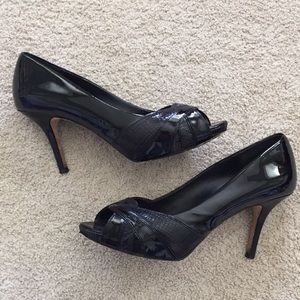 WHBM patent peep toe heels